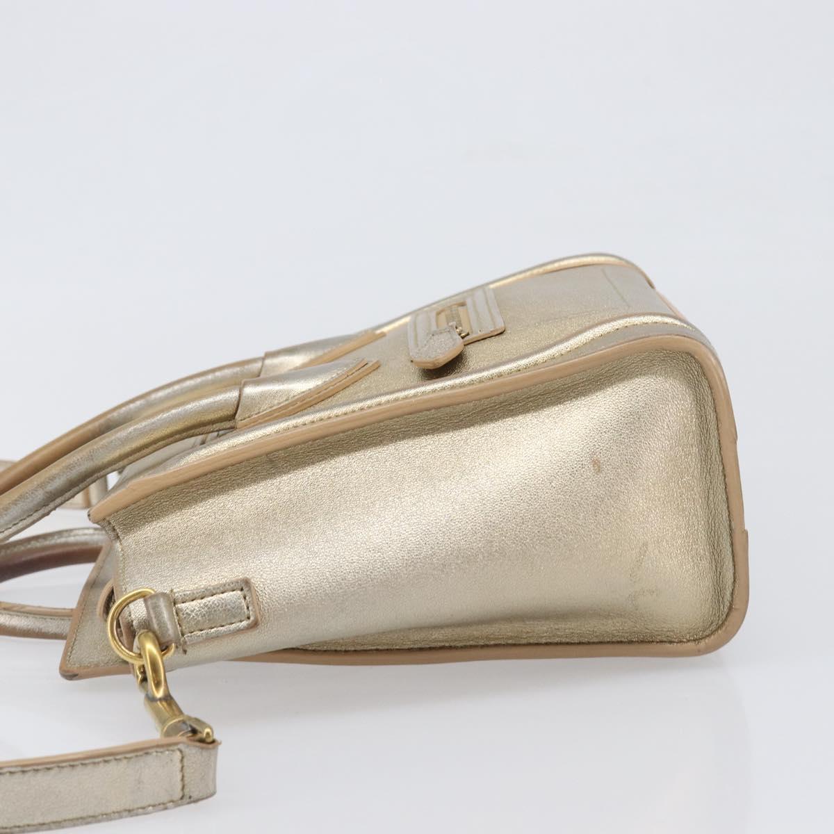 CELINE Luggage Nano Shopper Hand Bag Leather 2way Gold Auth 202288A