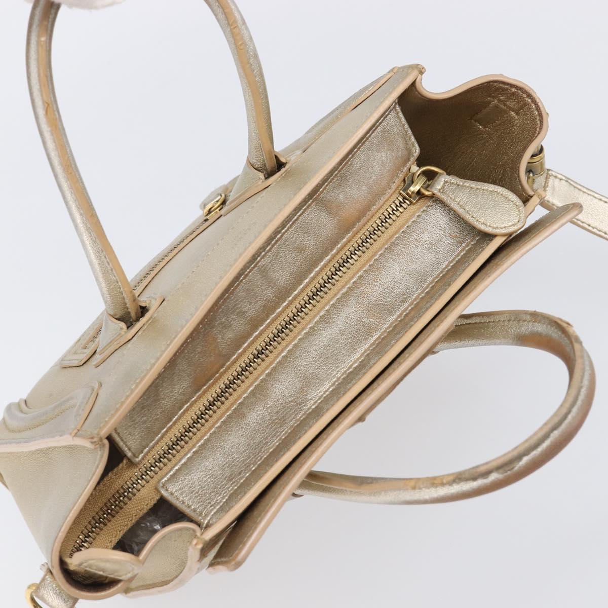 CELINE Luggage Nano Shopper Hand Bag Leather 2way Gold Auth 202288A
