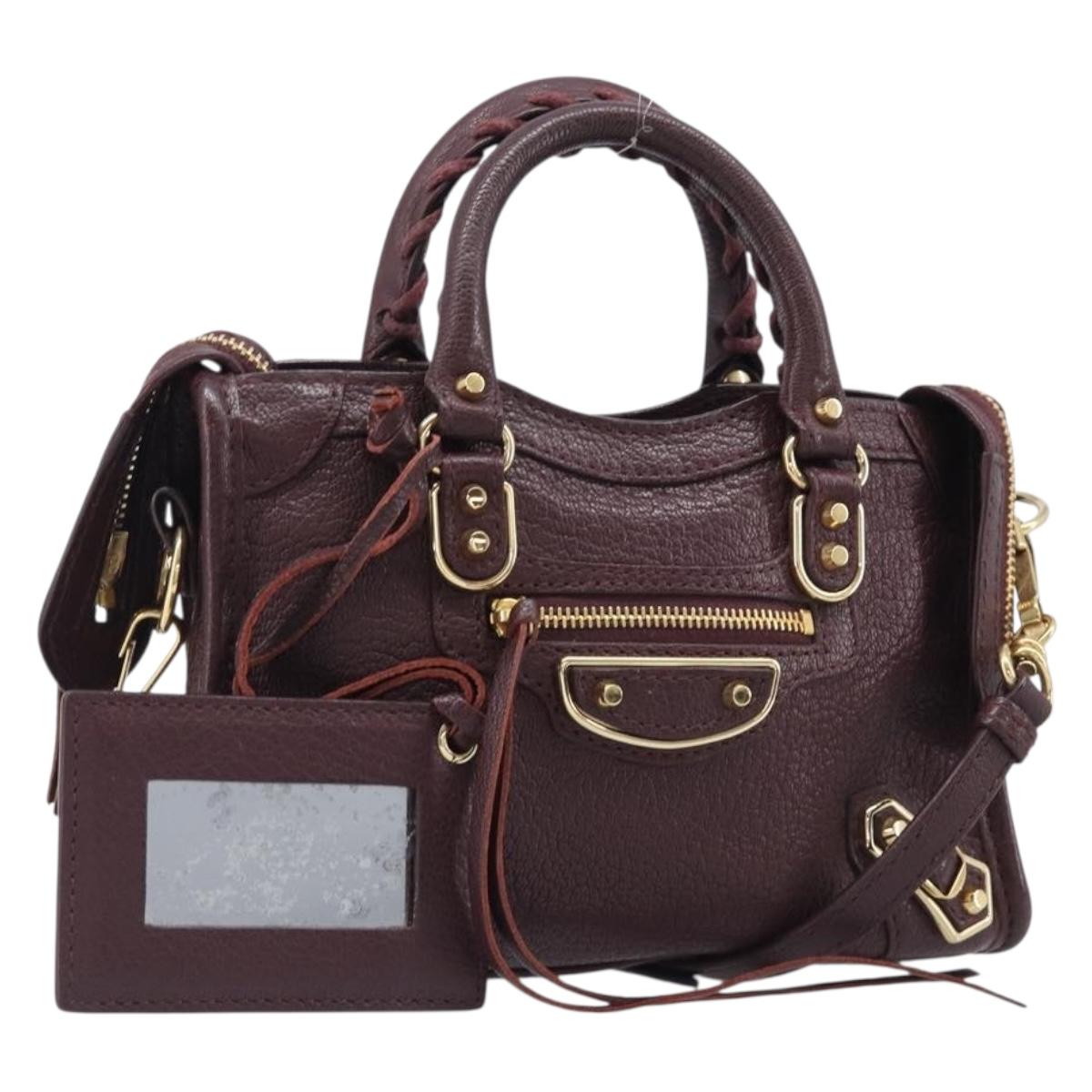 BALENCIAGA Classic Metallic Edge Nano City Leather Bordeaux 505982 Auth 202292V