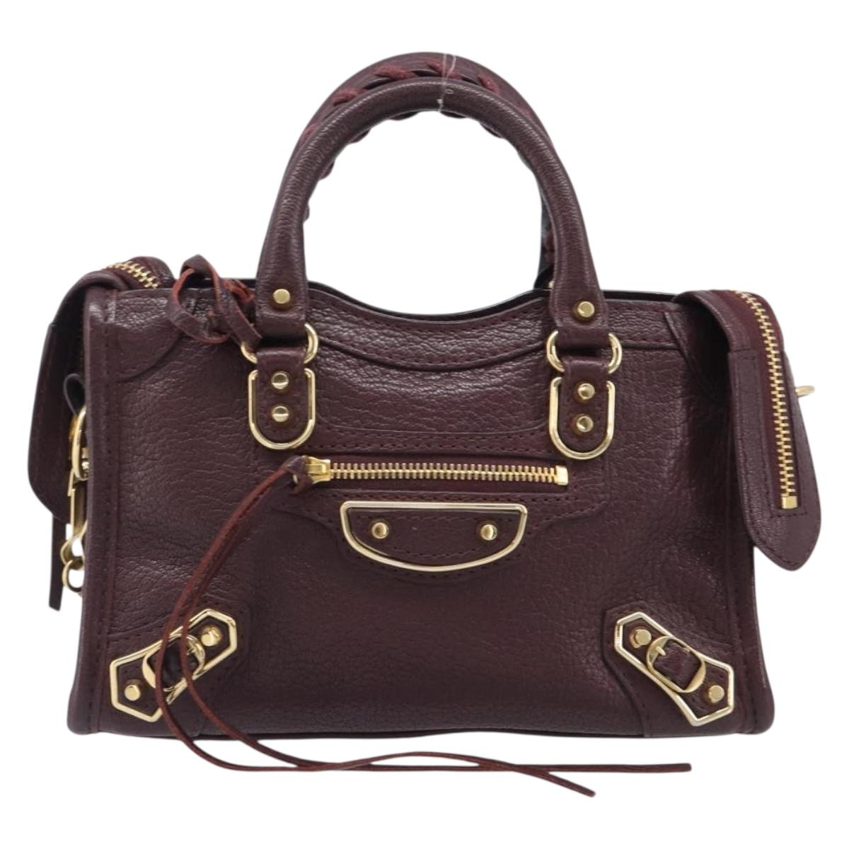 BALENCIAGA Classic Metallic Edge Nano City Leather Bordeaux 505982 Auth 202292V