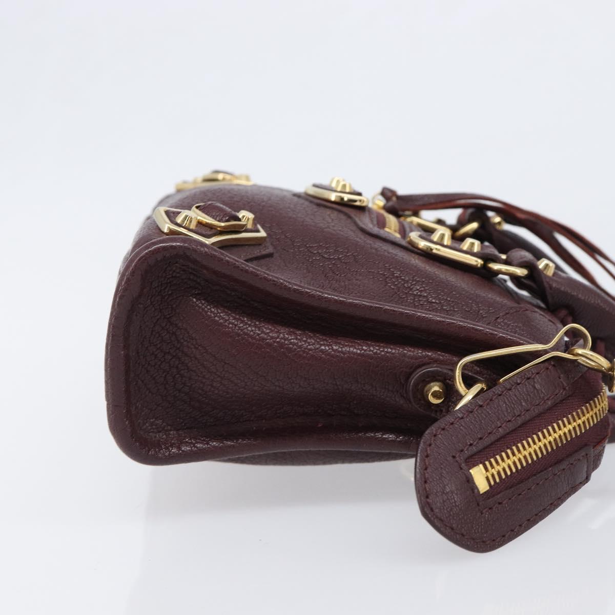 BALENCIAGA Classic Metallic Edge Nano City Leather Bordeaux 505982 Auth 202292V