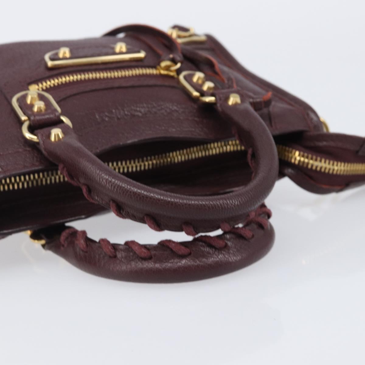 BALENCIAGA Classic Metallic Edge Nano City Leather Bordeaux 505982 Auth 202292V
