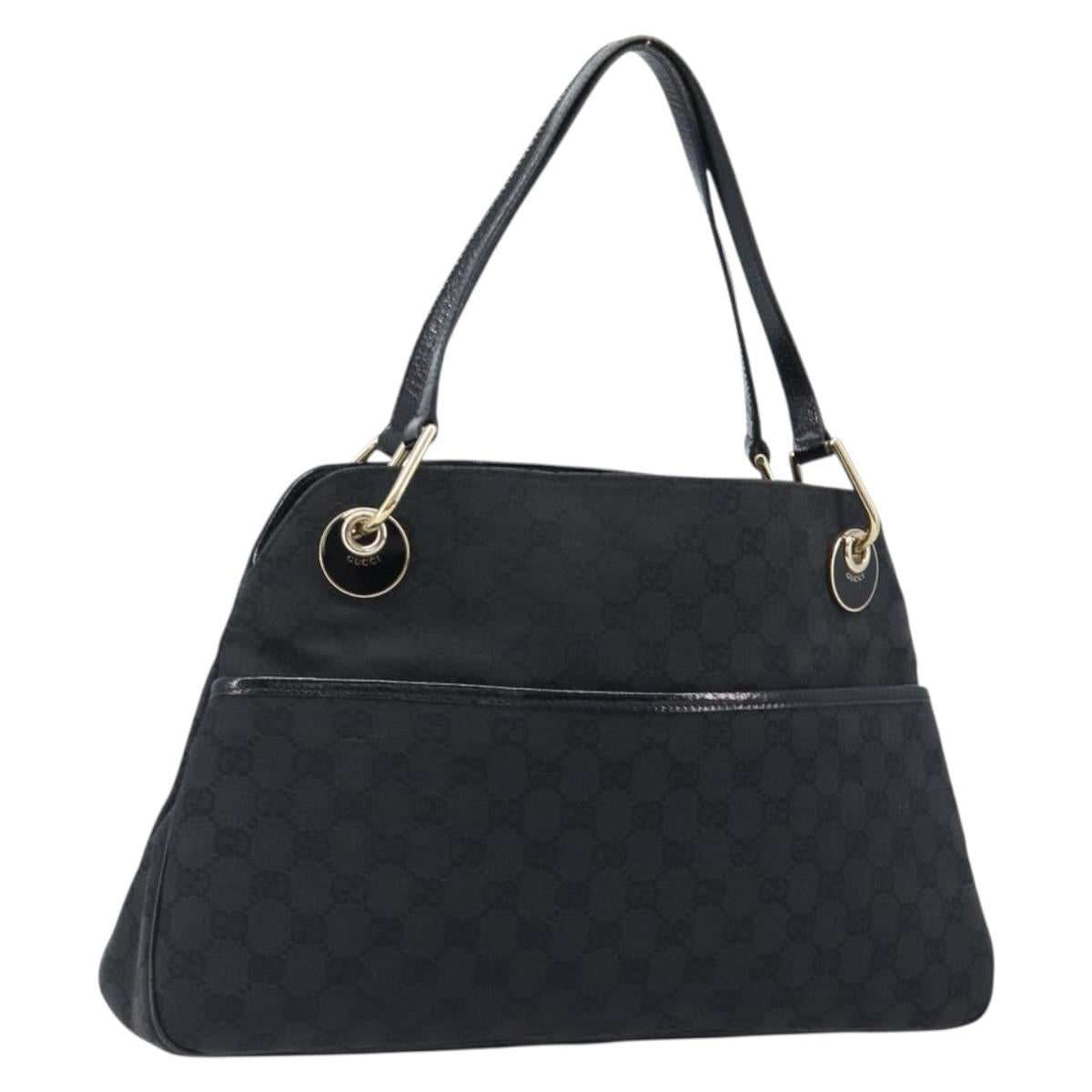 GUCCI GG Canvas Tote Bag Black Gold Tone 121023 Auth 202293A