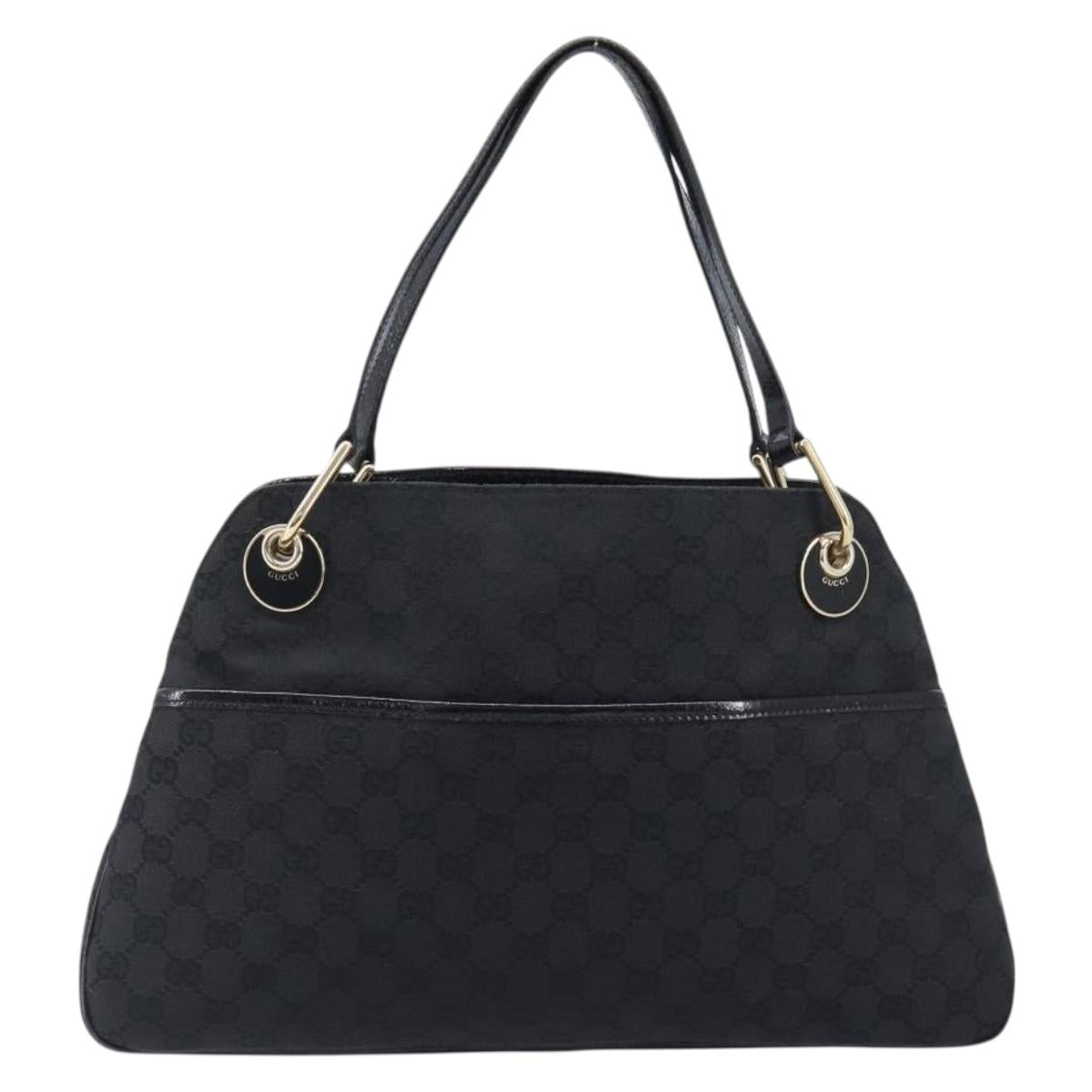 GUCCI GG Canvas Tote Bag Black Gold Tone 121023 Auth 202293A