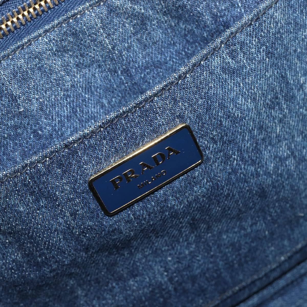 PRADA Canapa MM Hand Bag Denim Blue Gold Tone Auth 202300A