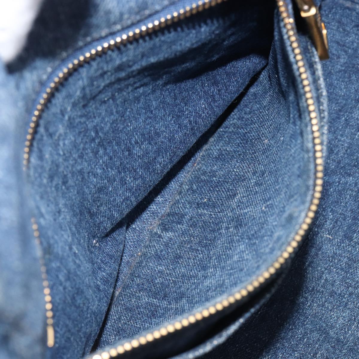 PRADA Canapa MM Hand Bag Denim Blue Gold Tone Auth 202300A