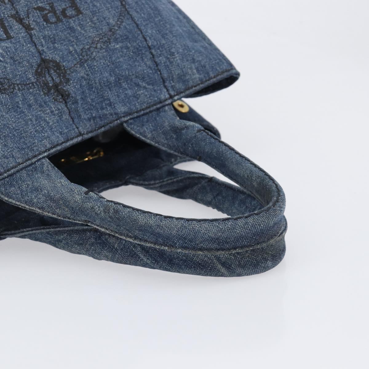 PRADA Canapa MM Hand Bag Denim Blue Gold Tone Auth 202300A