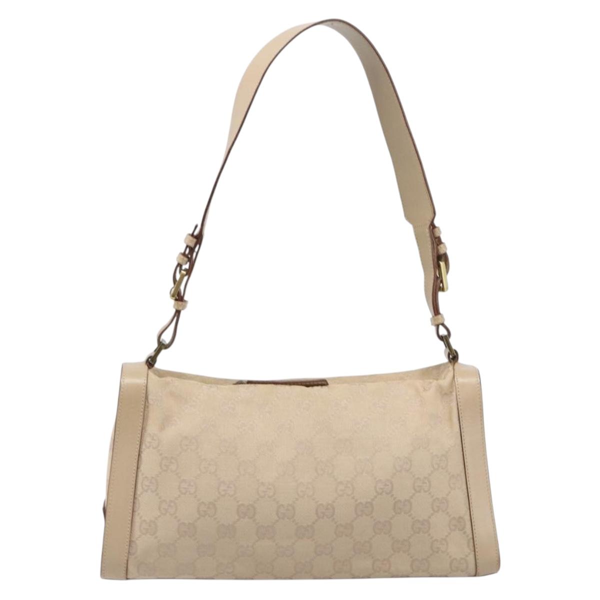 GUCCI GG Canvas Shoulder Bag Beige Gold Tone 92706 Auth 202302A