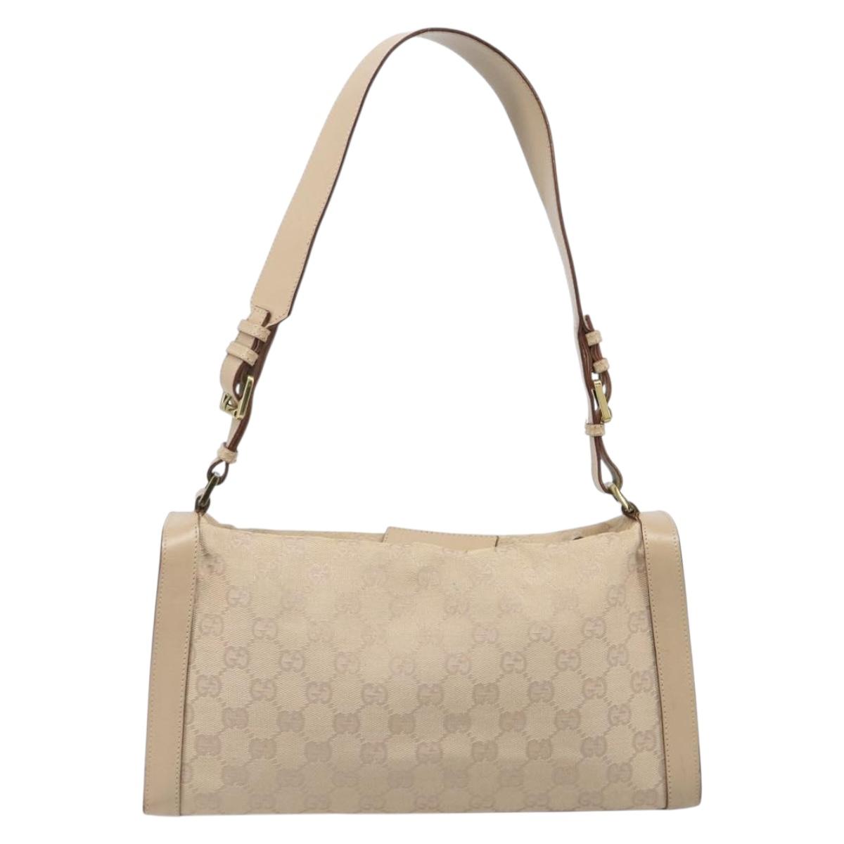 GUCCI GG Canvas Shoulder Bag Beige Gold Tone 92706 Auth 202302A
