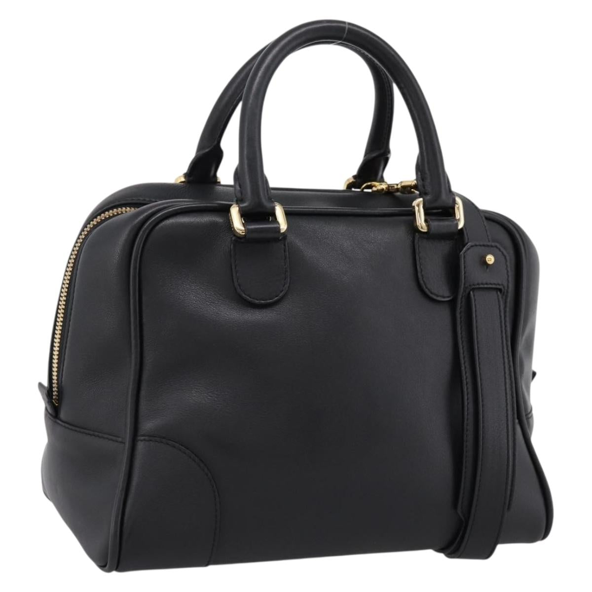 LOEWE Amazona 75 Hand Bag Leather 2way Black Gold Auth 202305V