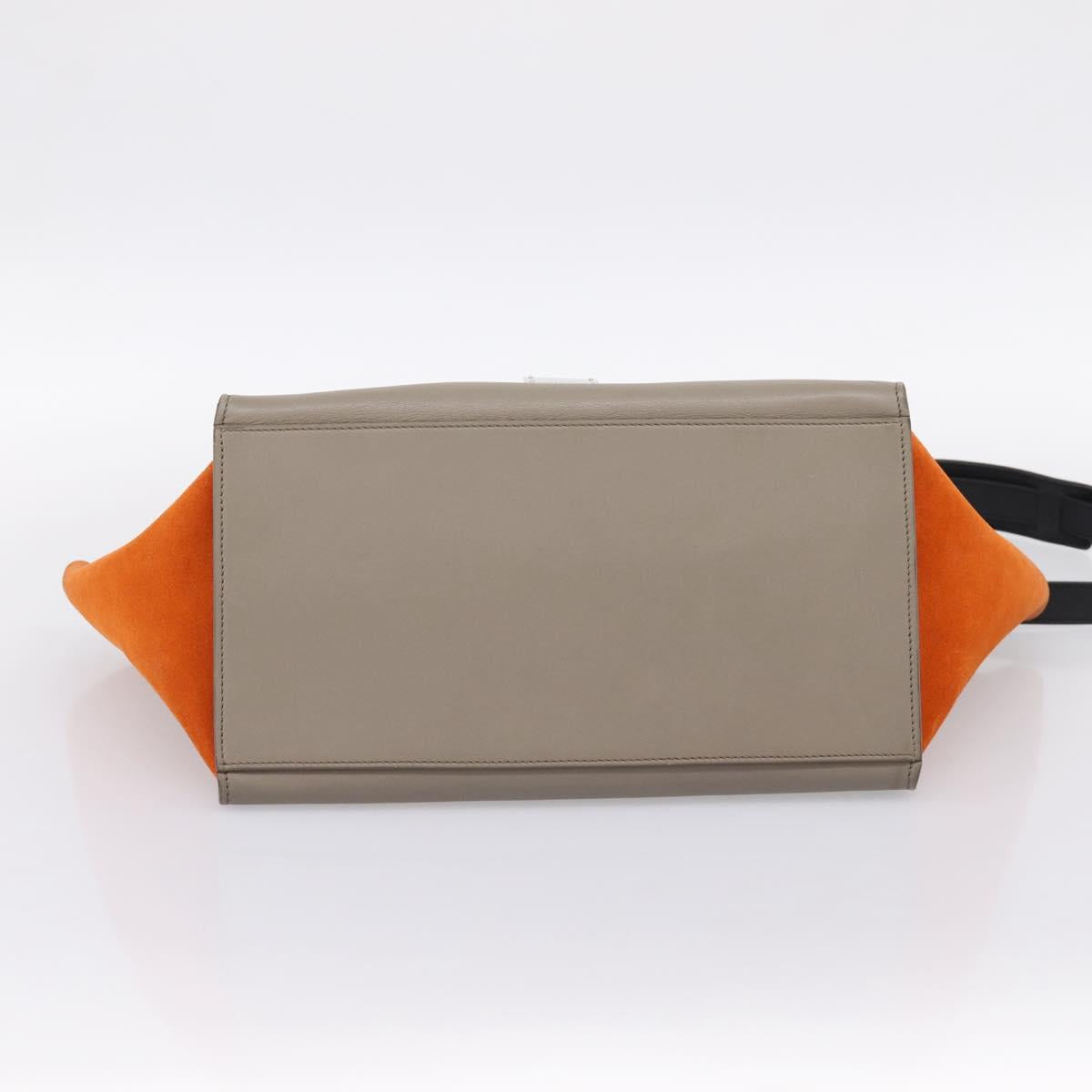 CELINE Trapeze Hand Bag Leather 2way Orange Silver Auth 202307V