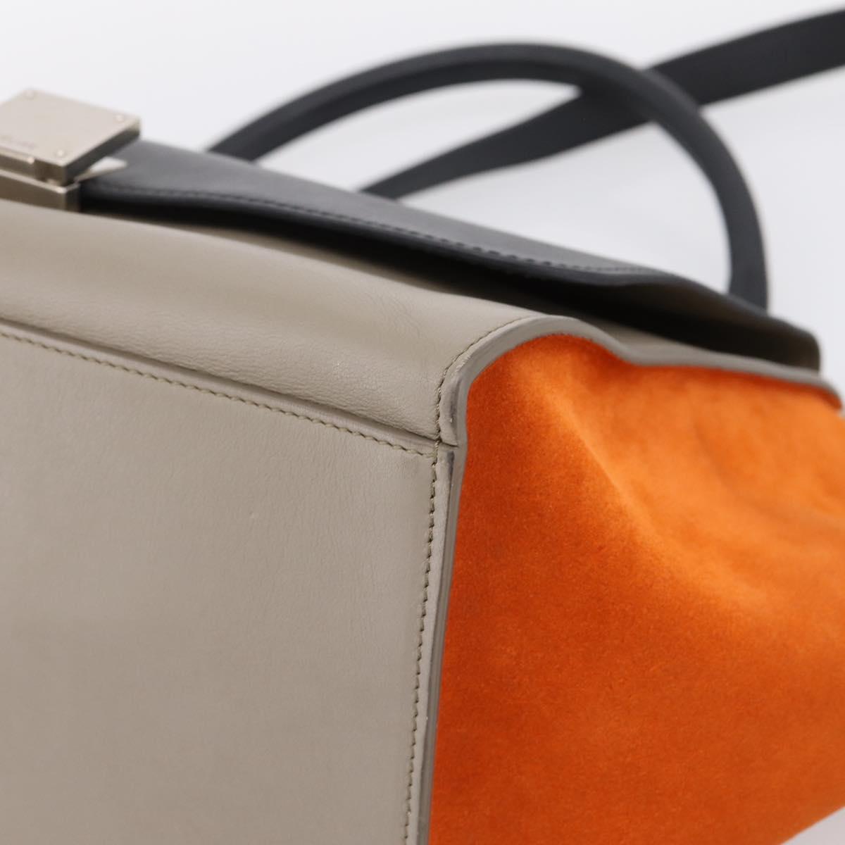 CELINE Trapeze Hand Bag Leather 2way Orange Silver Auth 202307V