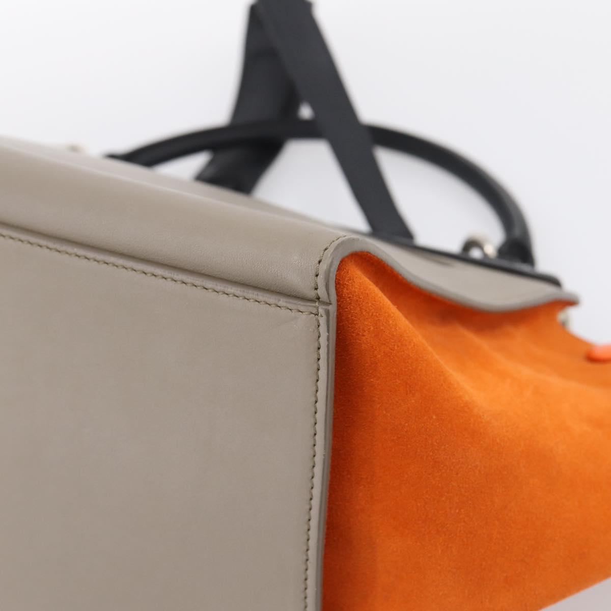 CELINE Trapeze Hand Bag Leather 2way Orange Silver Auth 202307V