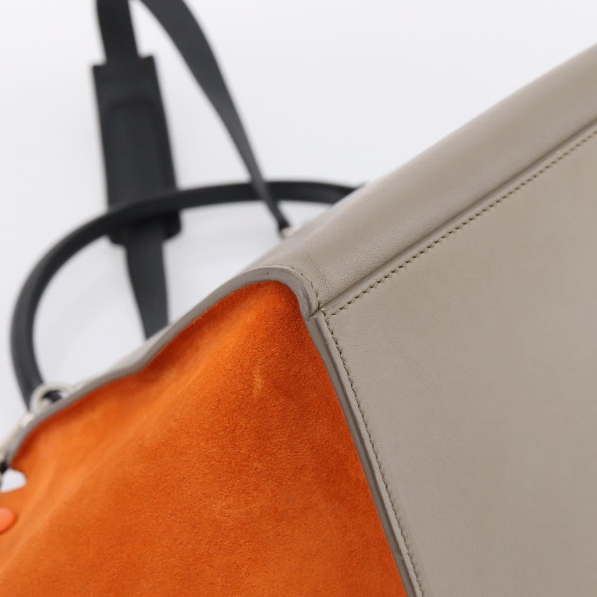 CELINE Trapeze Hand Bag Leather 2way Orange Silver Auth 202307V