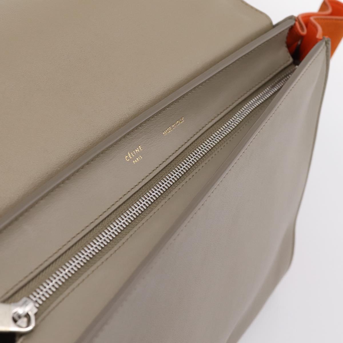 CELINE Trapeze Hand Bag Leather 2way Orange Silver Auth 202307V