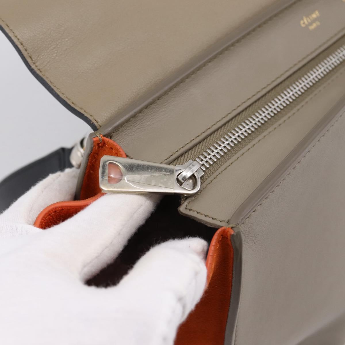 CELINE Trapeze Hand Bag Leather 2way Orange Silver Auth 202307V