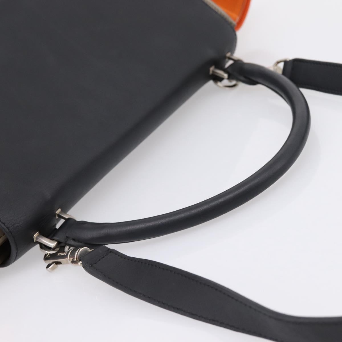 CELINE Trapeze Hand Bag Leather 2way Orange Silver Auth 202307V