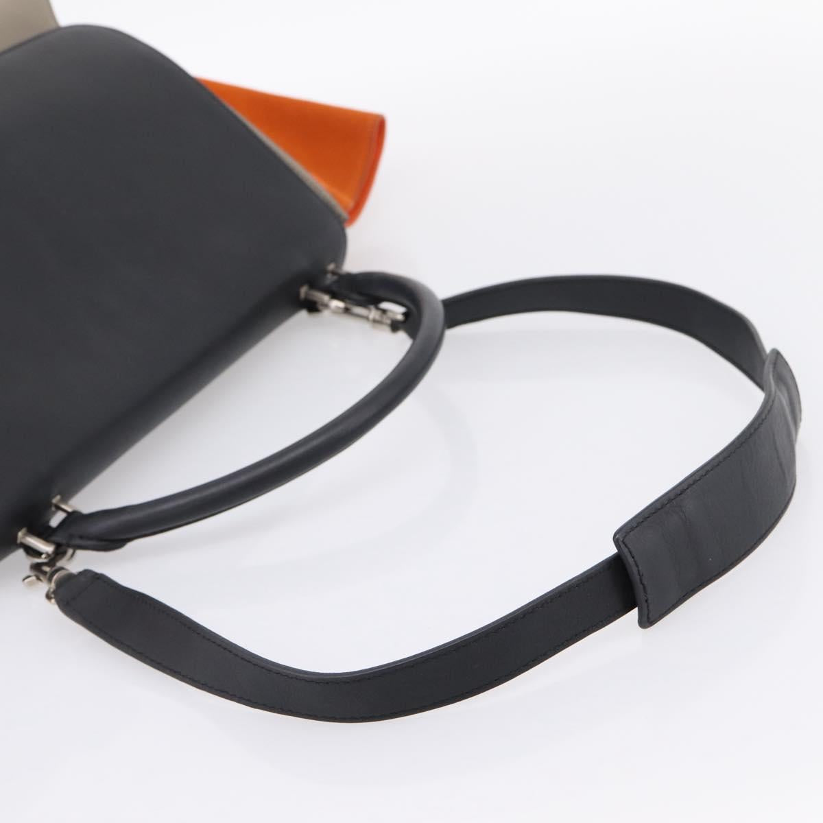 CELINE Trapeze Hand Bag Leather 2way Orange Silver Auth 202307V