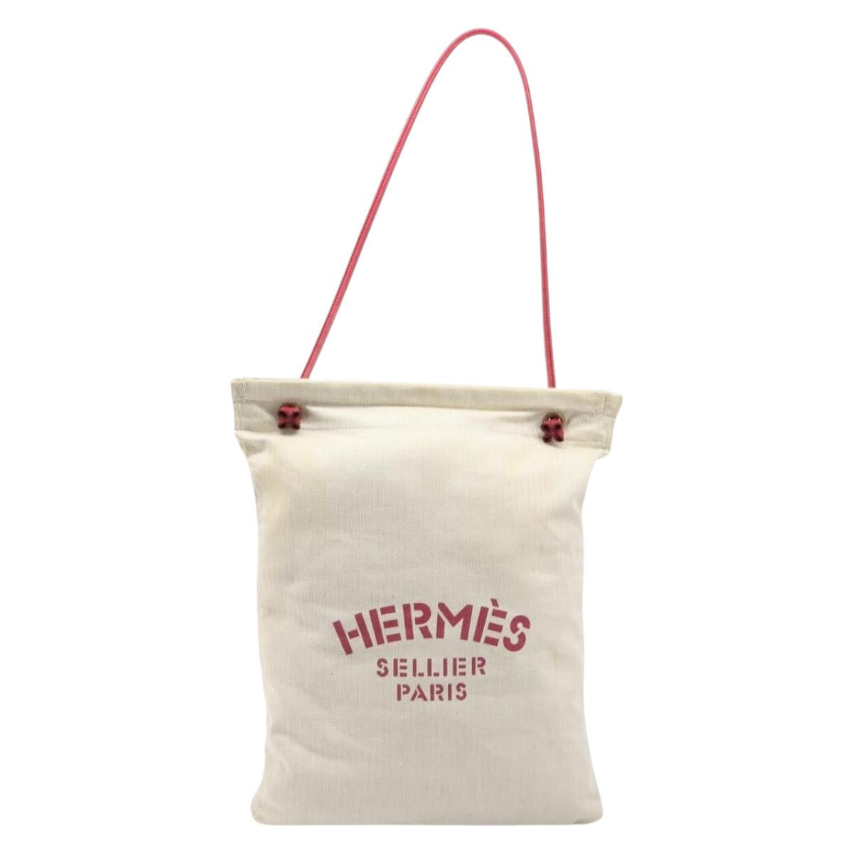 HERMES Aline PM Shoulder Bag Canvas Beige Red Auth 202310