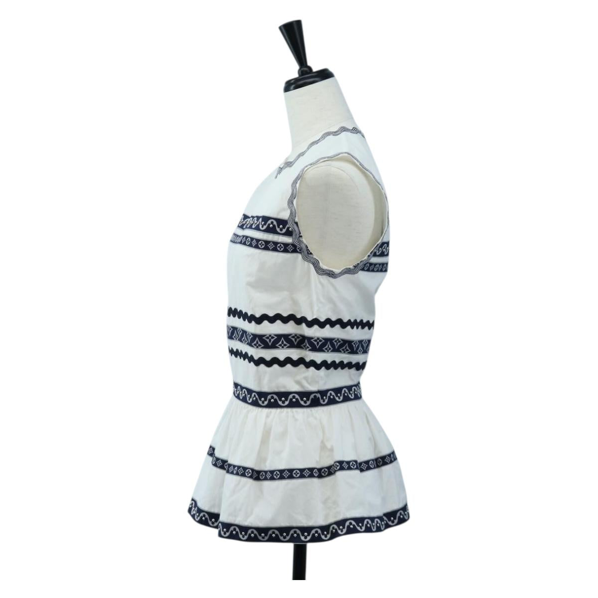 LOUIS VUITTON Sleeveless Top Cotton White Blue LV Auth 202320M