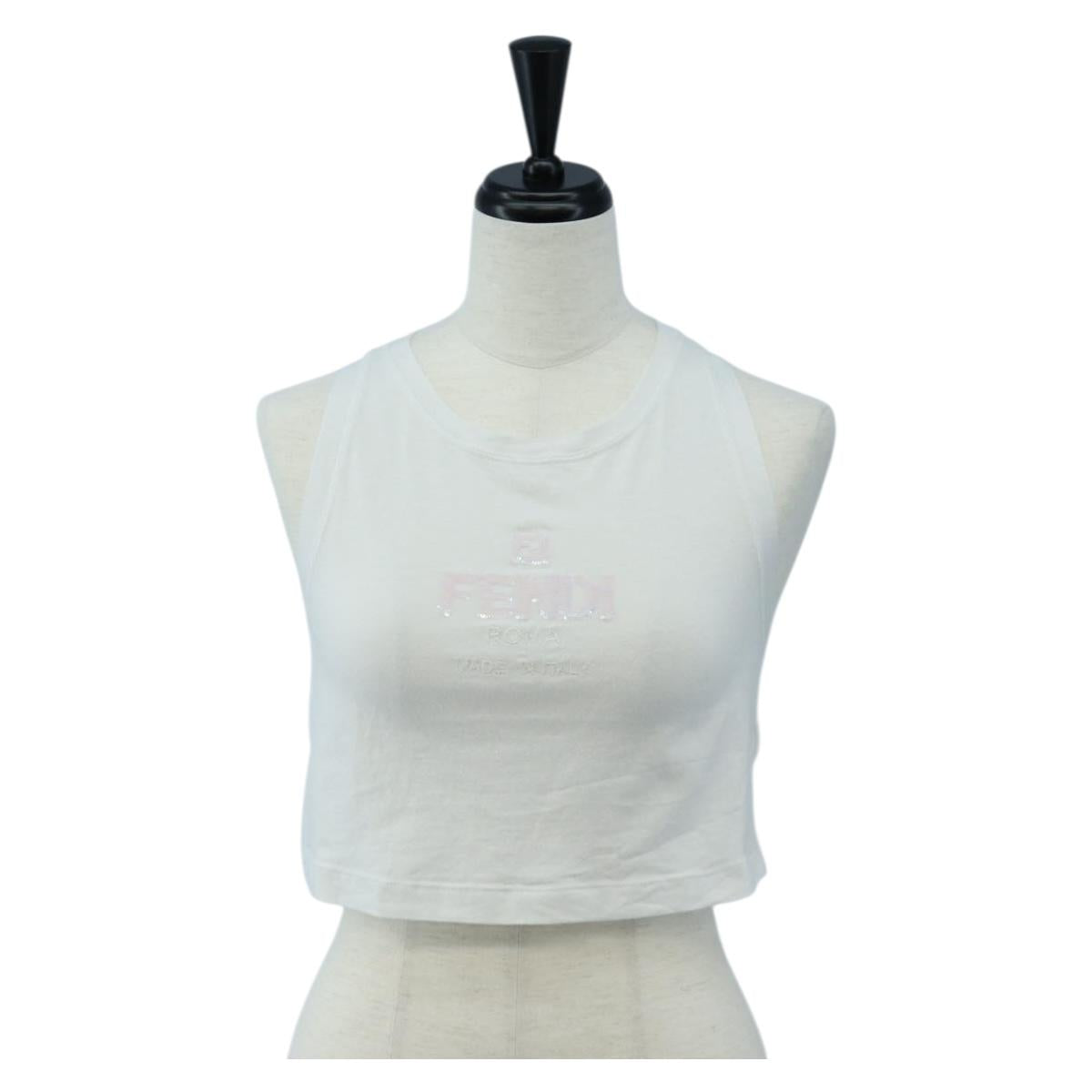 FENDI Cropped Tank Top Cotton White Pink Auth 202322M