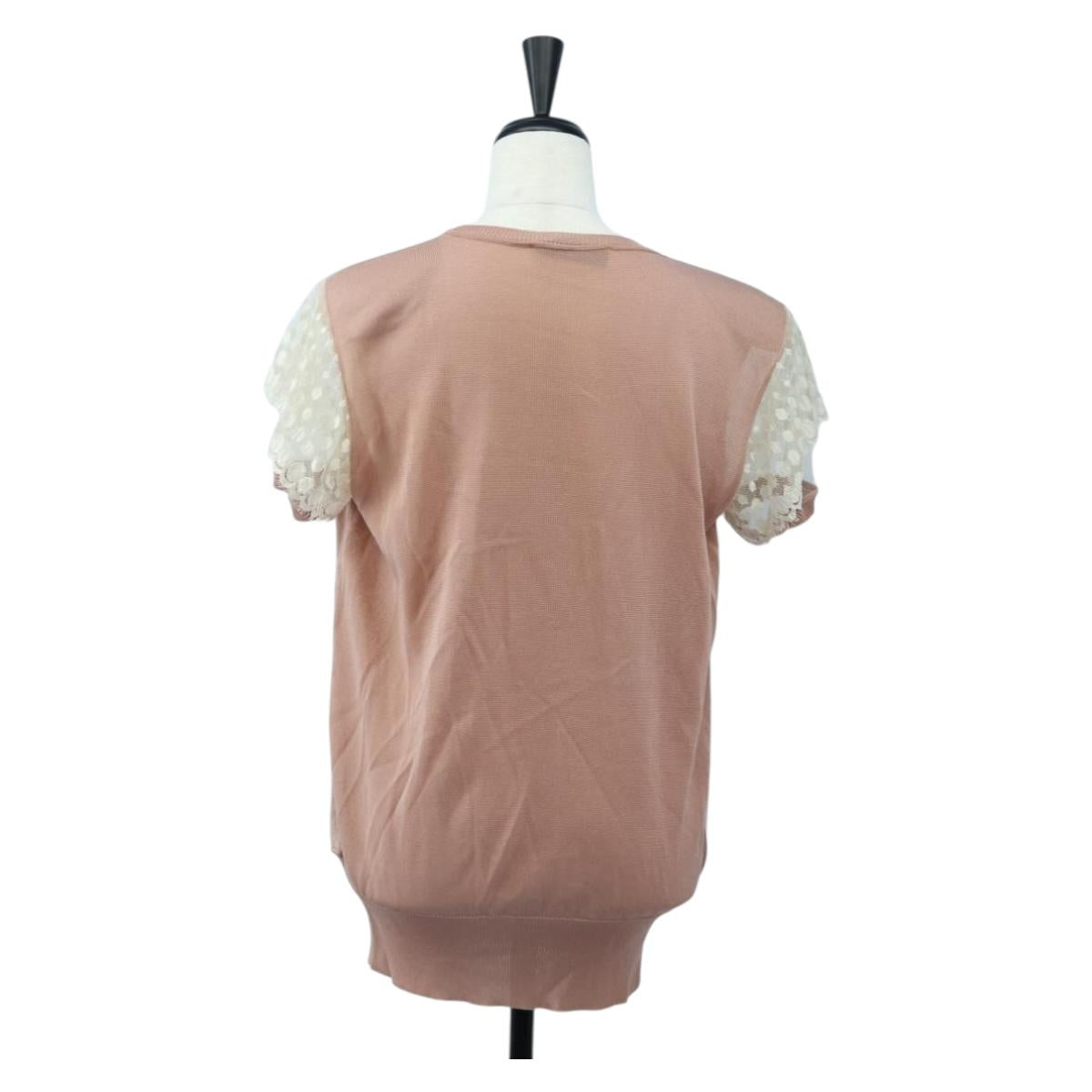 VALENTINO Short-sleeved Top Rayon Pink White Auth 202323M