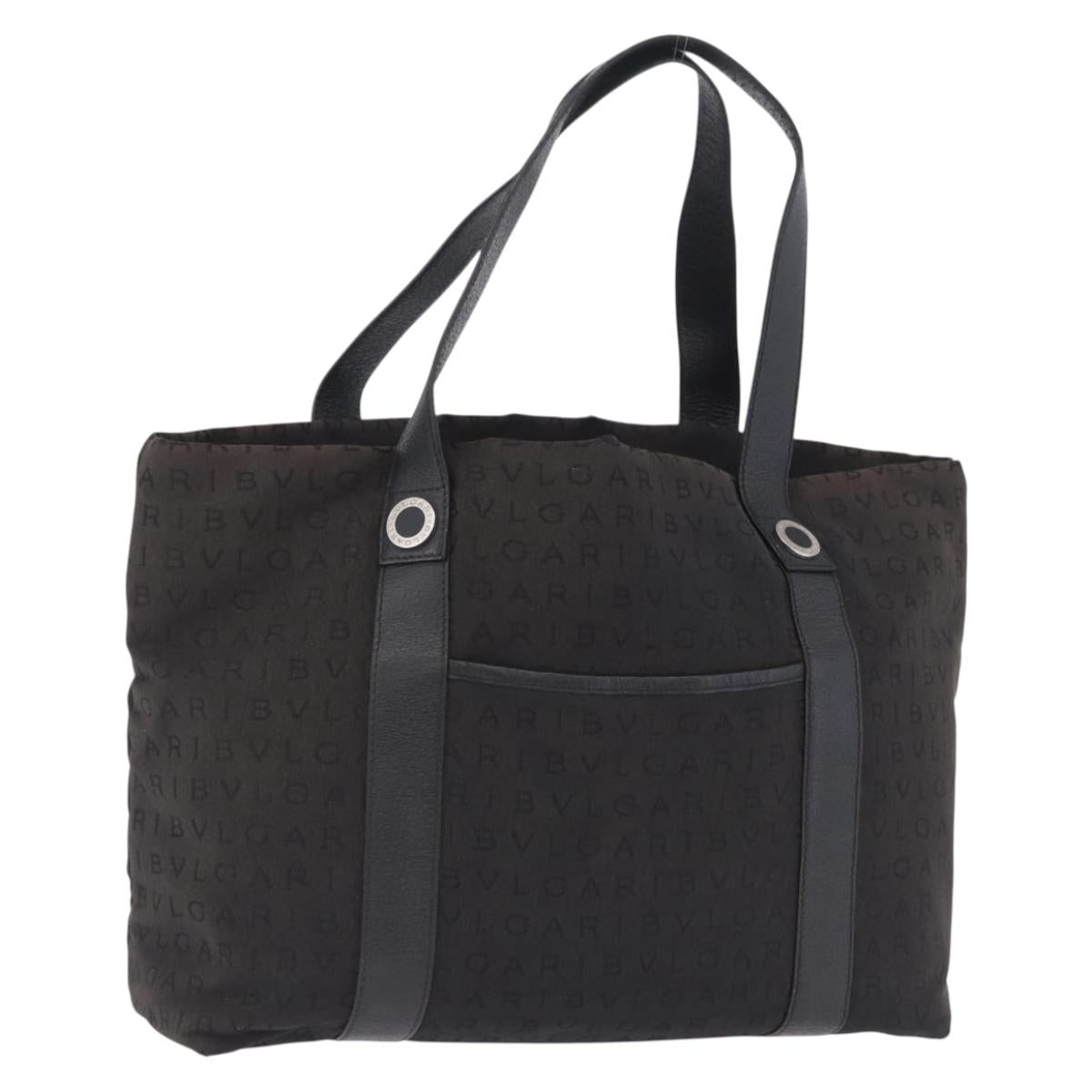 BVLGARI Logo Mania Tote Bag Canvas Black Silver Auth 202329