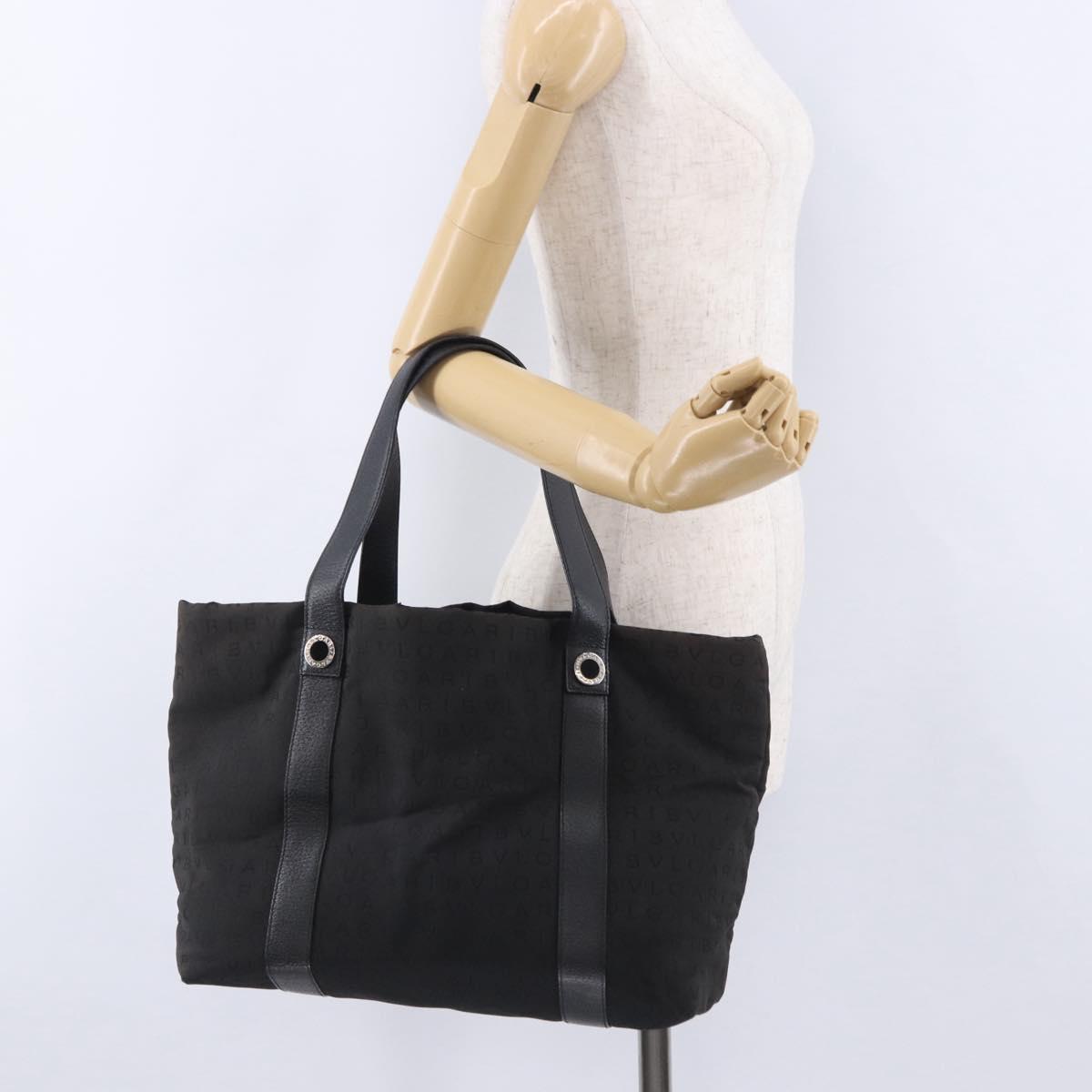 BVLGARI Logo Mania Tote Bag Canvas Black Silver Auth 202329