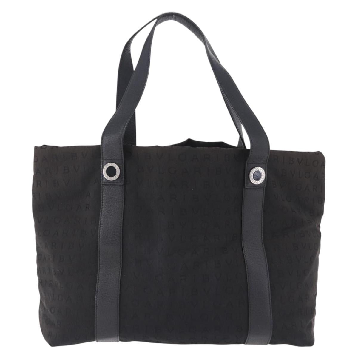 BVLGARI Logo Mania Tote Bag Canvas Black Silver Auth 202329