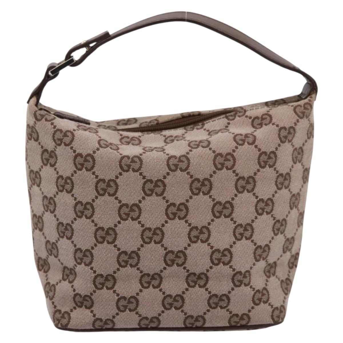 GUCCI GG Canvas hand Pouch Beige Gold Tone 039.1147 Auth 202332A