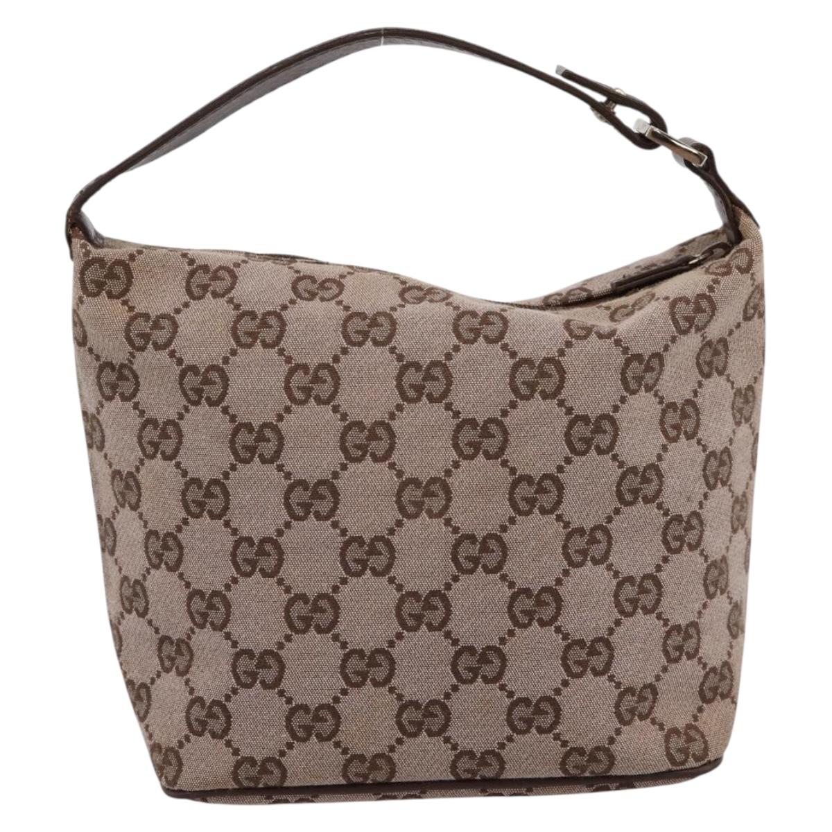GUCCI GG Canvas hand Pouch Beige Gold Tone 039.1147 Auth 202332A