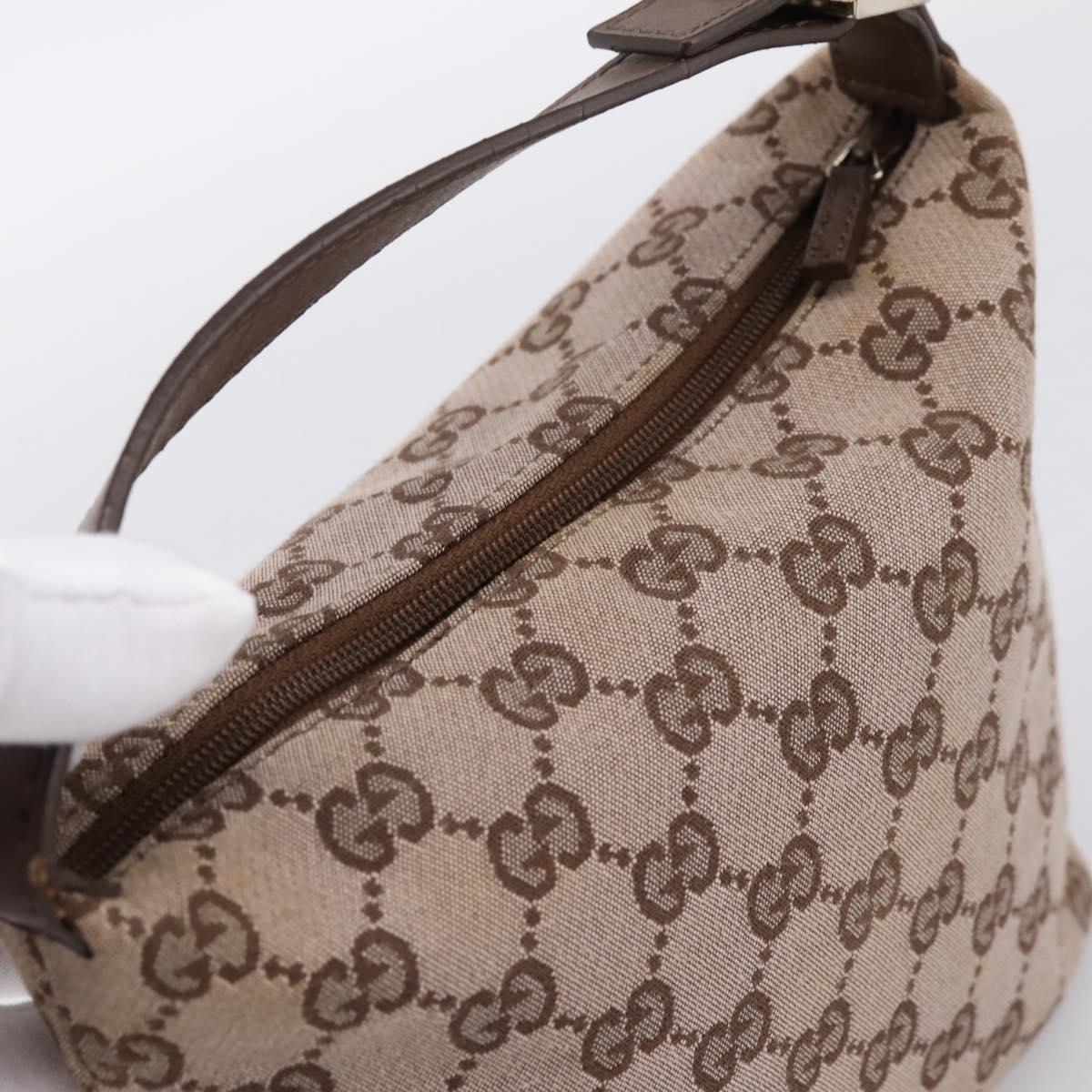 GUCCI GG Canvas hand Pouch Beige Gold Tone 039.1147 Auth 202332A