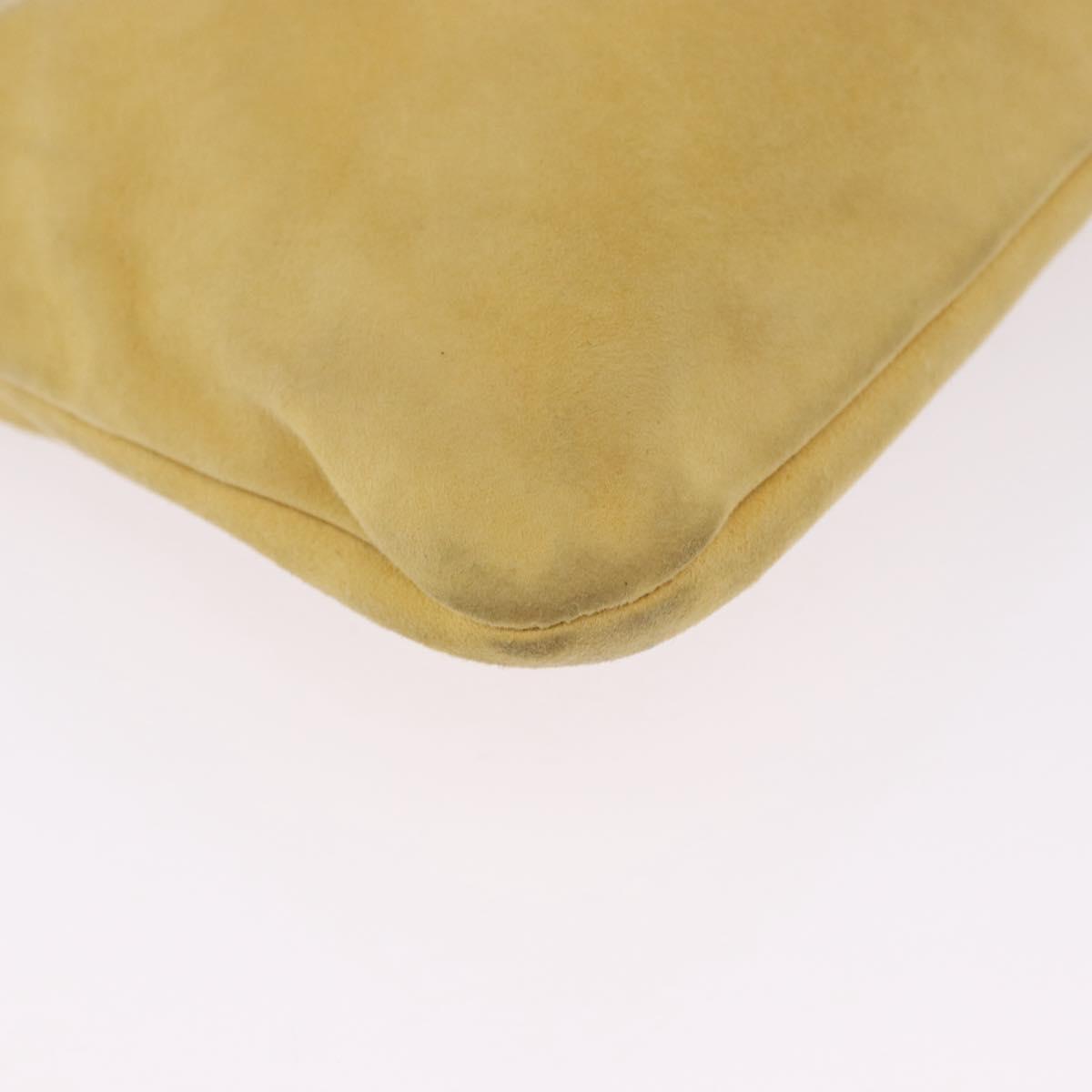 PRADA Chain Shoulder Bag Suede Yellow Gold Auth 202450