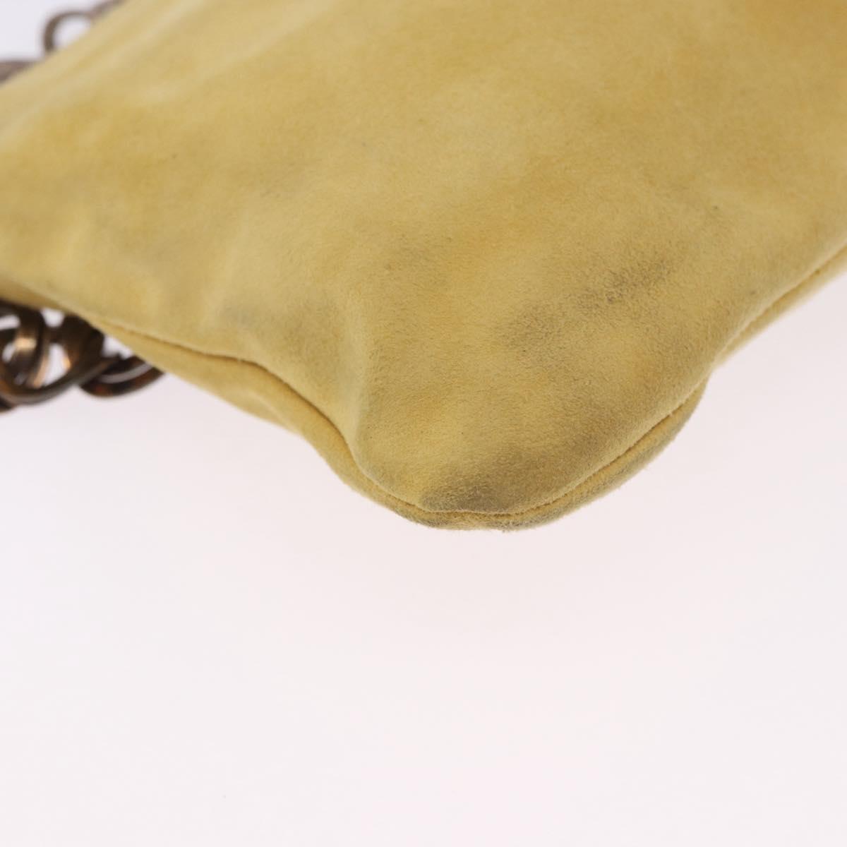 PRADA Chain Shoulder Bag Suede Yellow Gold Auth 202450