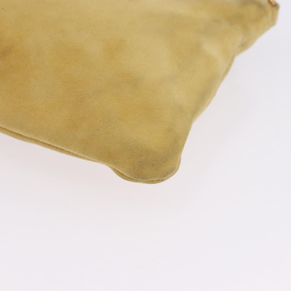 PRADA Chain Shoulder Bag Suede Yellow Gold Auth 202450