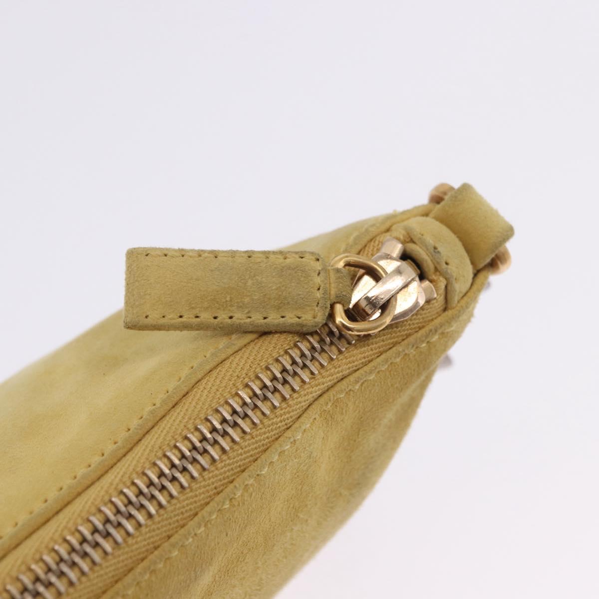 PRADA Chain Shoulder Bag Suede Yellow Gold Auth 202450