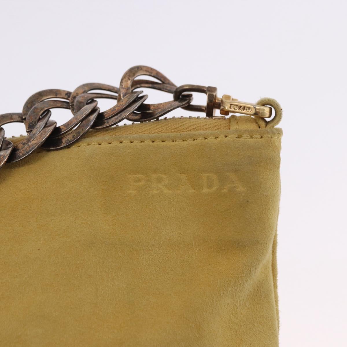 PRADA Chain Shoulder Bag Suede Yellow Gold Auth 202450