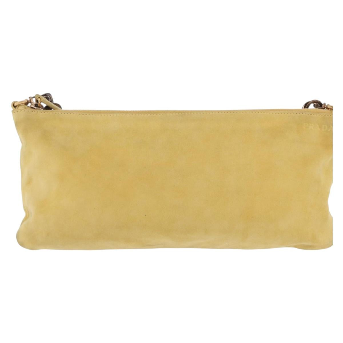 PRADA Chain Shoulder Bag Suede Yellow Gold Auth 202450