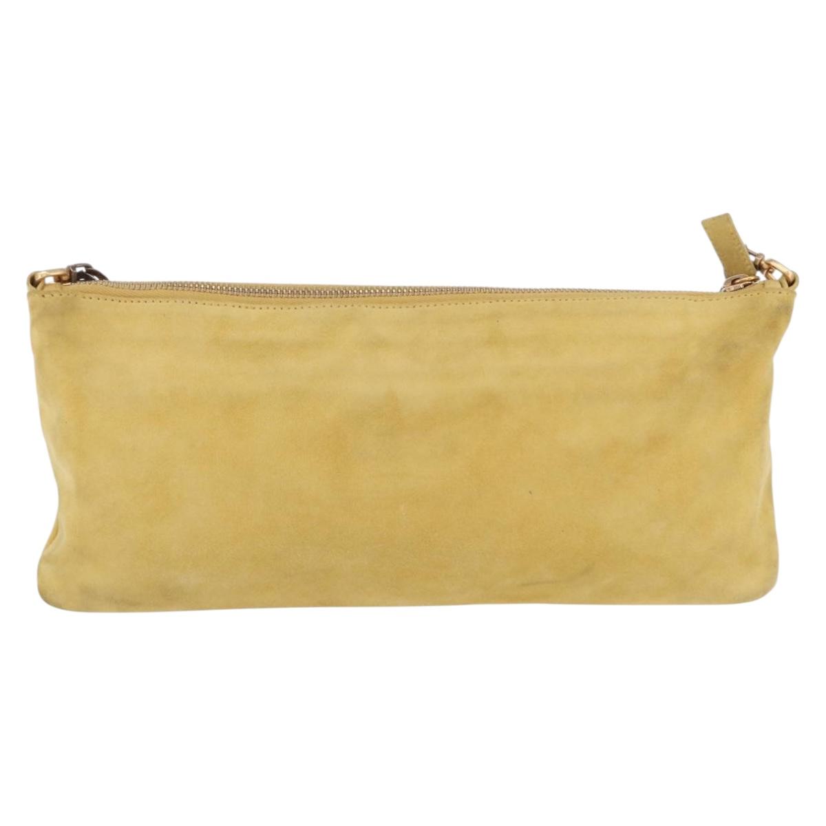 PRADA Chain Shoulder Bag Suede Yellow Gold Auth 202450