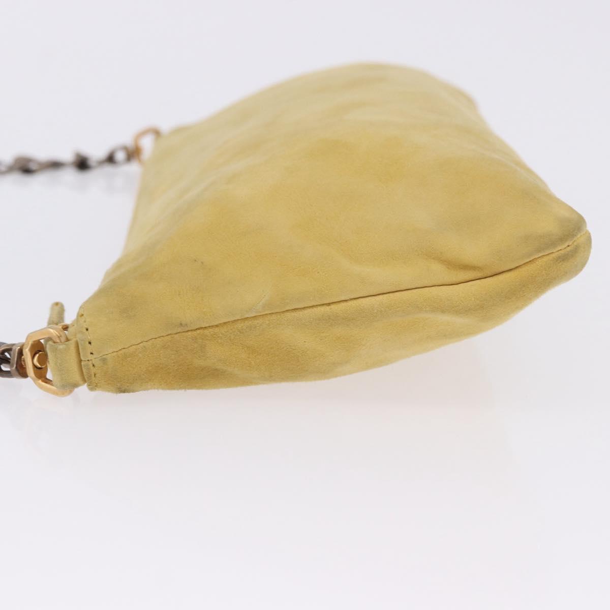 PRADA Chain Shoulder Bag Suede Yellow Gold Auth 202450