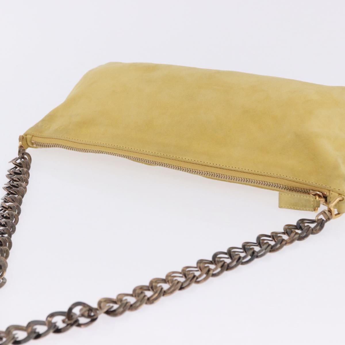 PRADA Chain Shoulder Bag Suede Yellow Gold Auth 202450