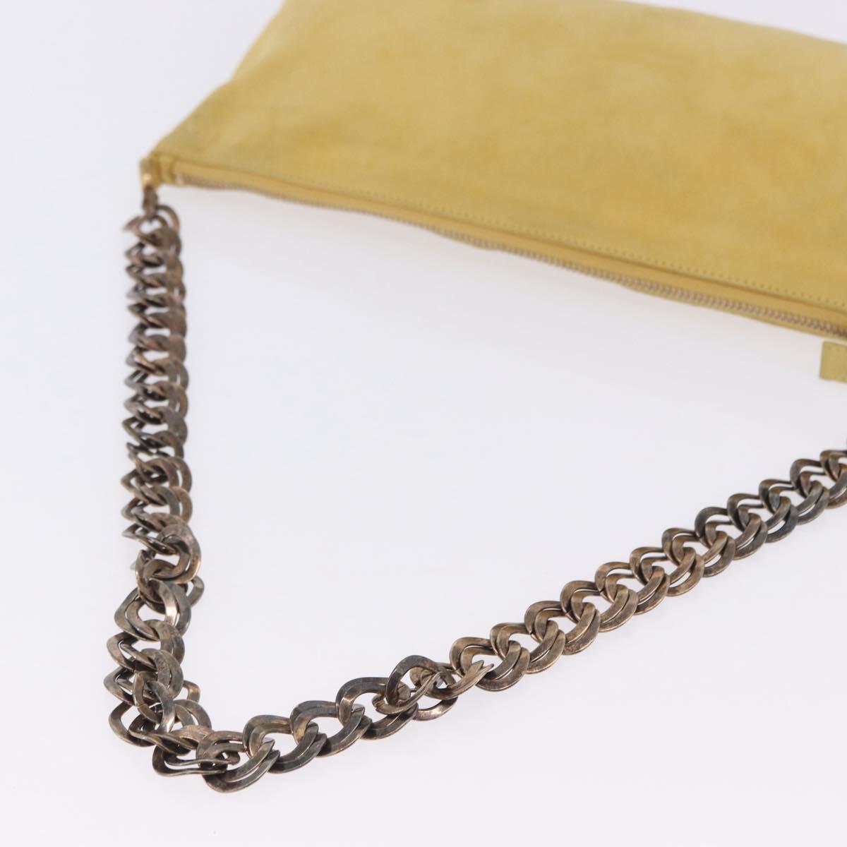 PRADA Chain Shoulder Bag Suede Yellow Gold Auth 202450