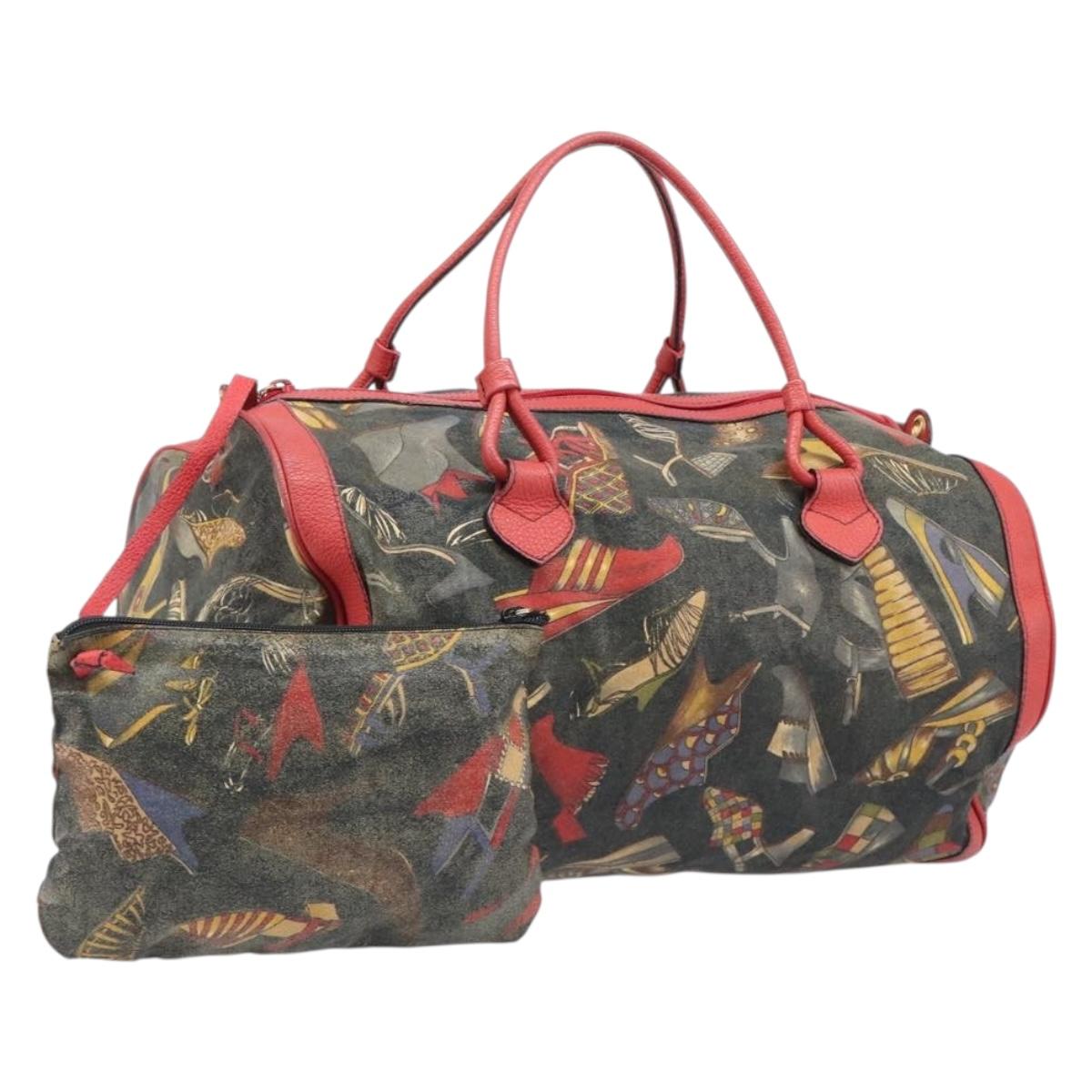 Salvatore Ferragamo Shoulder Bag Coated Canvas Red Gold Auth 202451