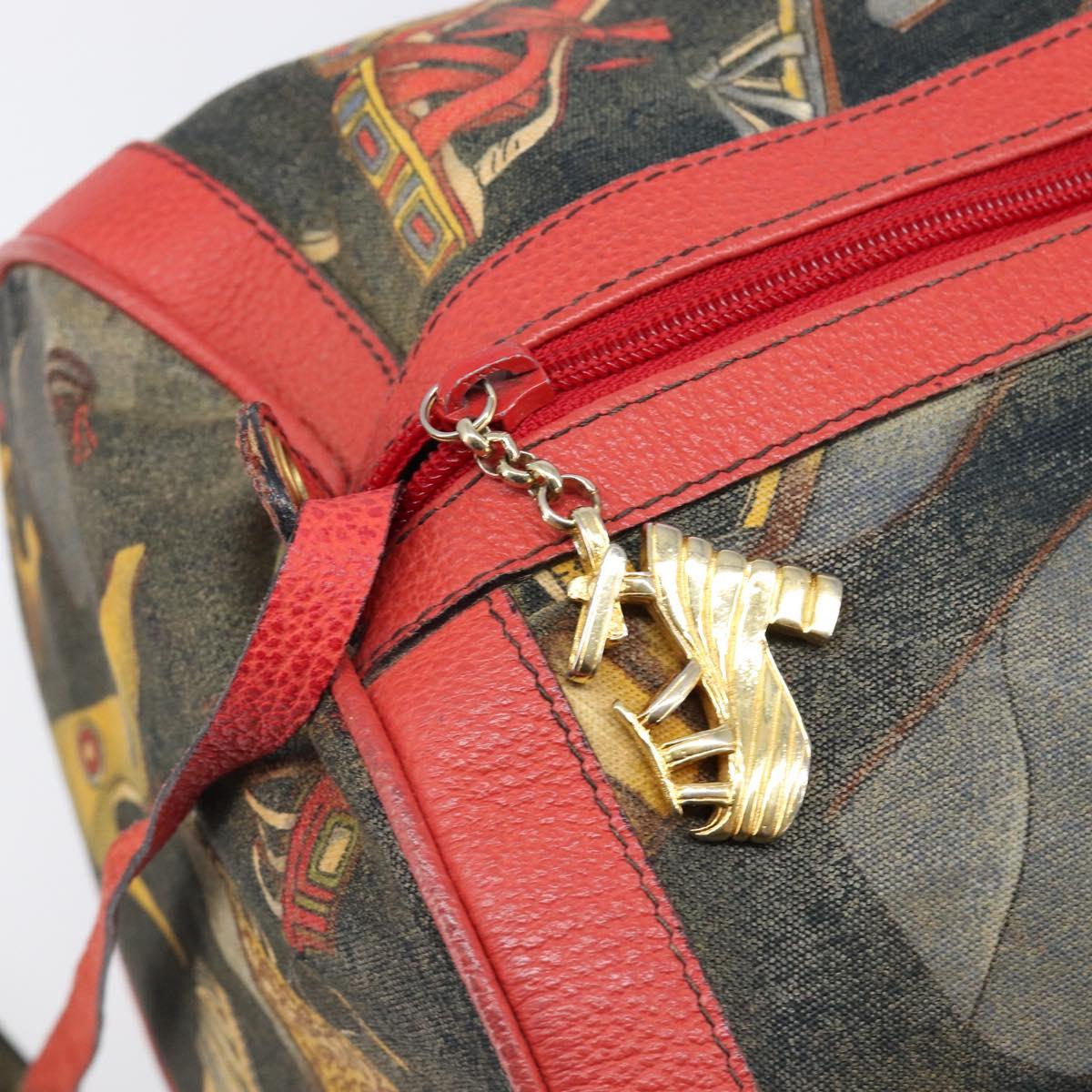 Salvatore Ferragamo Shoulder Bag Coated Canvas Red Gold Auth 202451