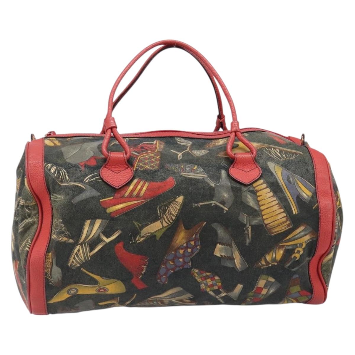 Salvatore Ferragamo Shoulder Bag Coated Canvas Red Gold Auth 202451