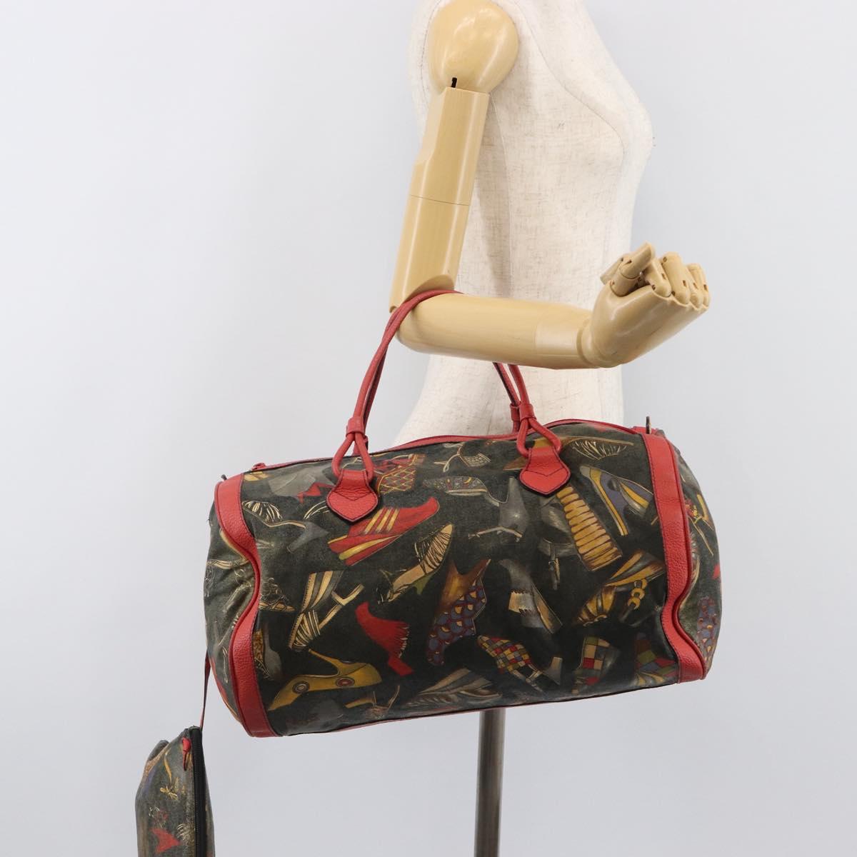 Salvatore Ferragamo Shoulder Bag Coated Canvas Red Gold Auth 202451