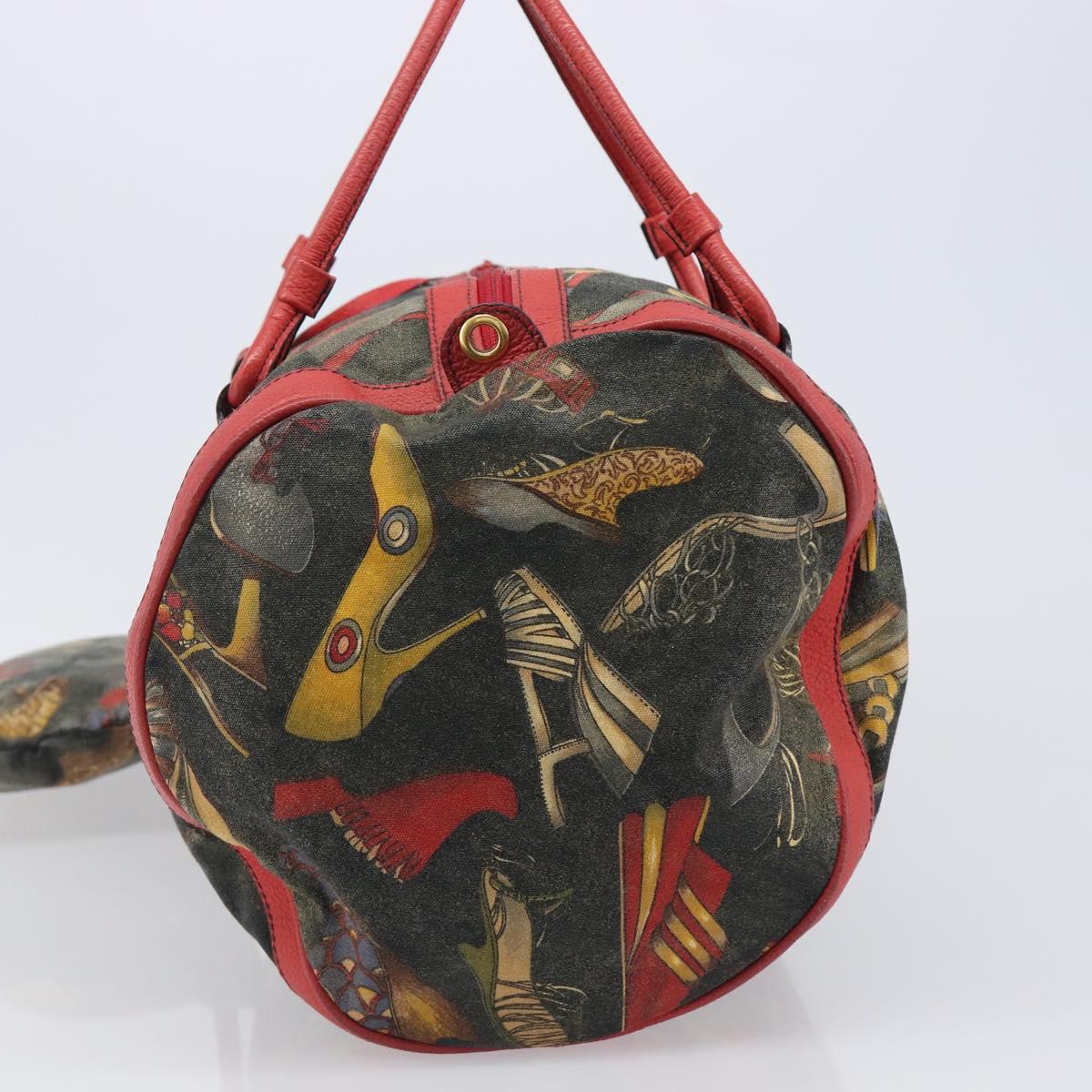 Salvatore Ferragamo Shoulder Bag Coated Canvas Red Gold Auth 202451