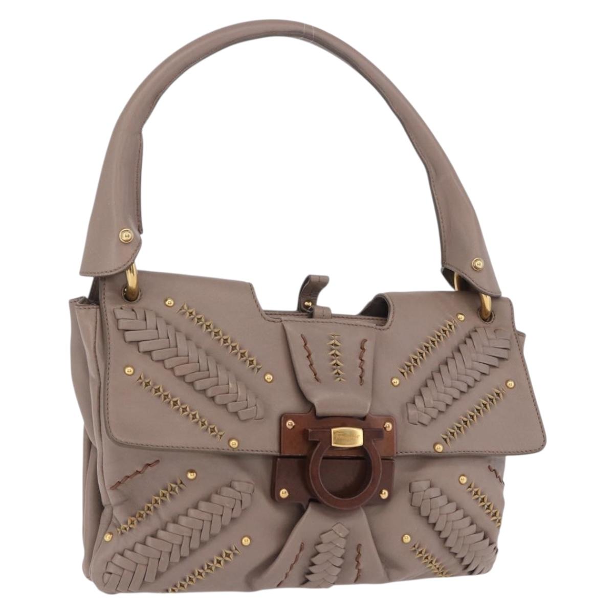 Salvatore Ferragamo Gancini Shoulder Bag Leather Brown Gold Auth 202452A