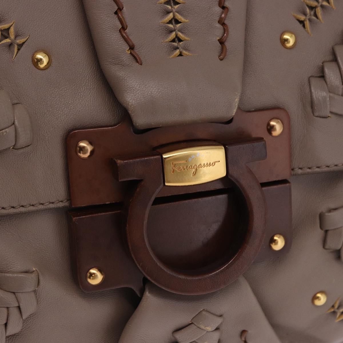 Salvatore Ferragamo Gancini Shoulder Bag Leather Brown Gold Auth 202452A