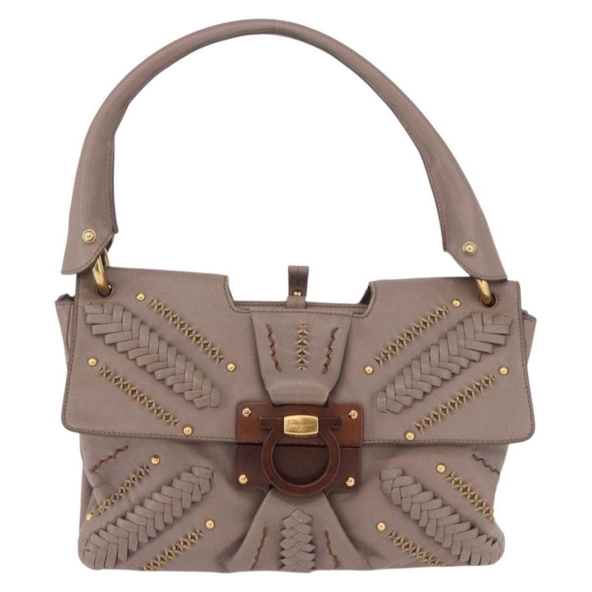 Salvatore Ferragamo Gancini Shoulder Bag Leather Brown Gold Auth 202452A